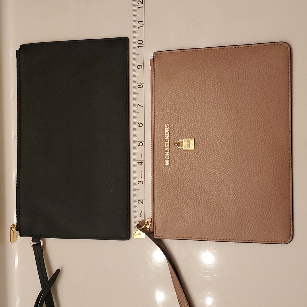 Michael Kors Fawn Leather XL Zip Clutch & Michael Kors BLK Leather XL Zip Clutch